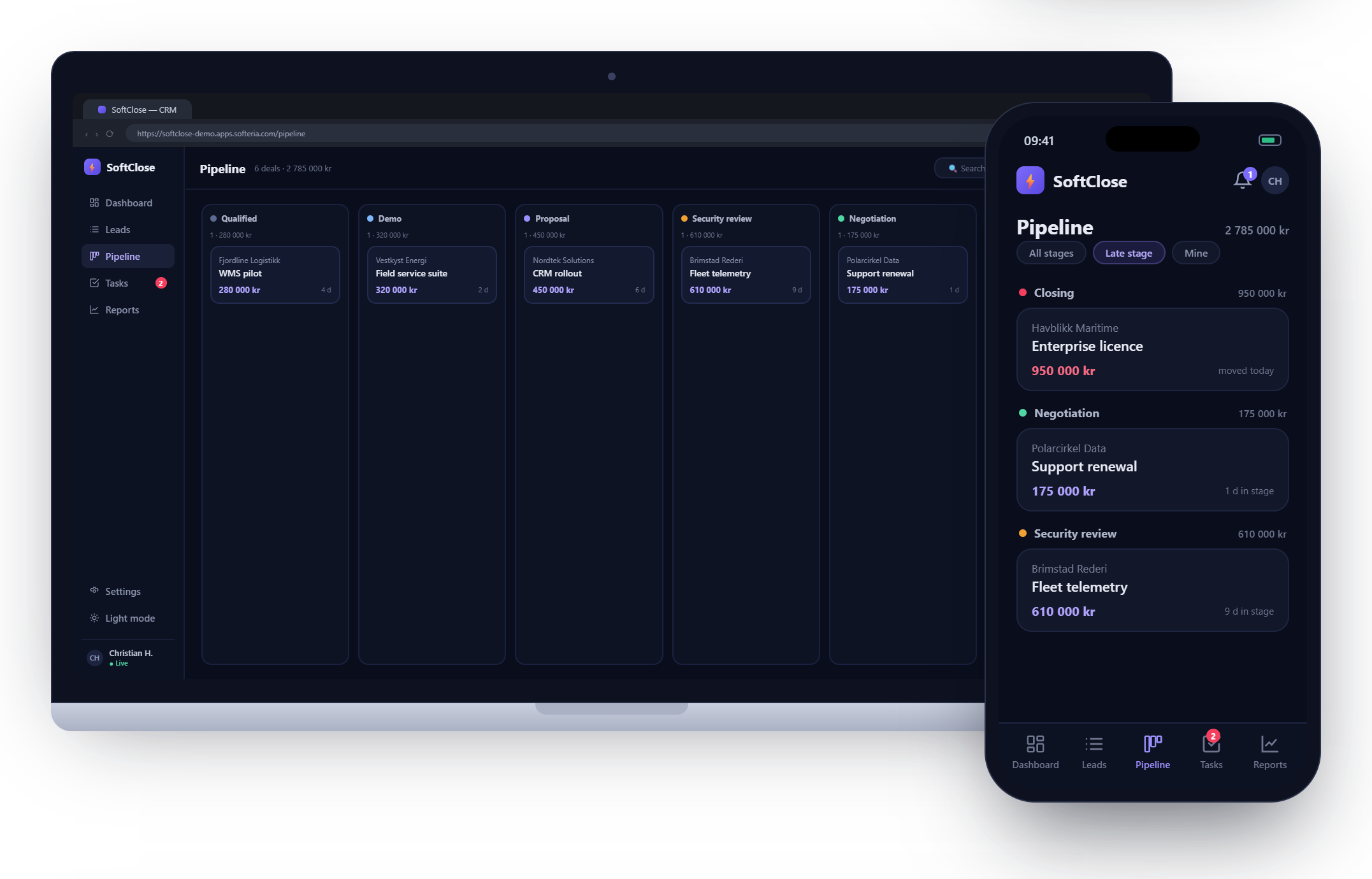SoftClose sales CRM pipeline