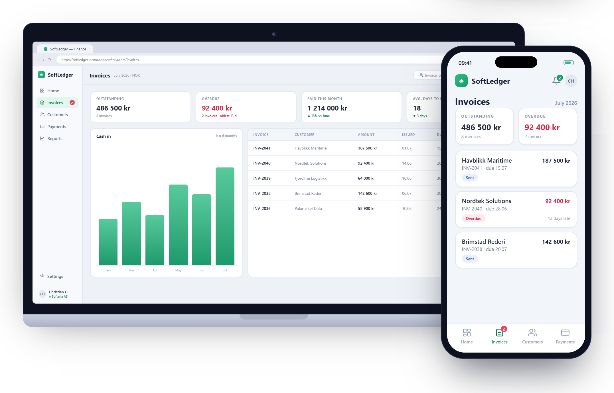 SoftLedger invoicing and finance app