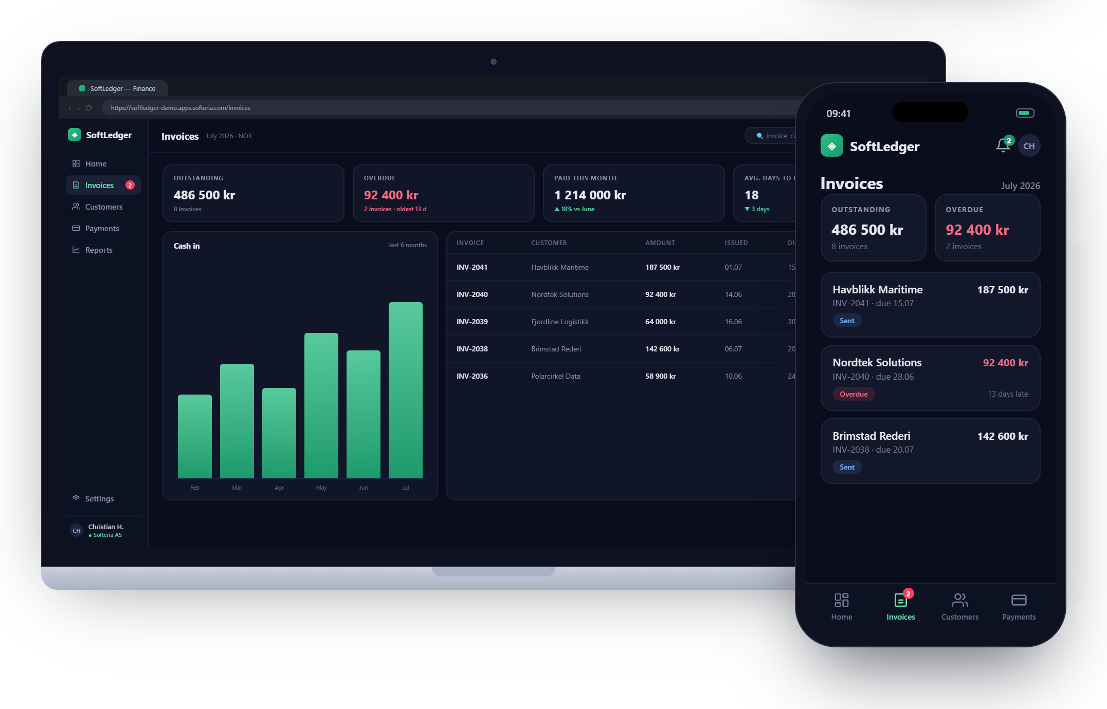 SoftLedger invoicing and finance app