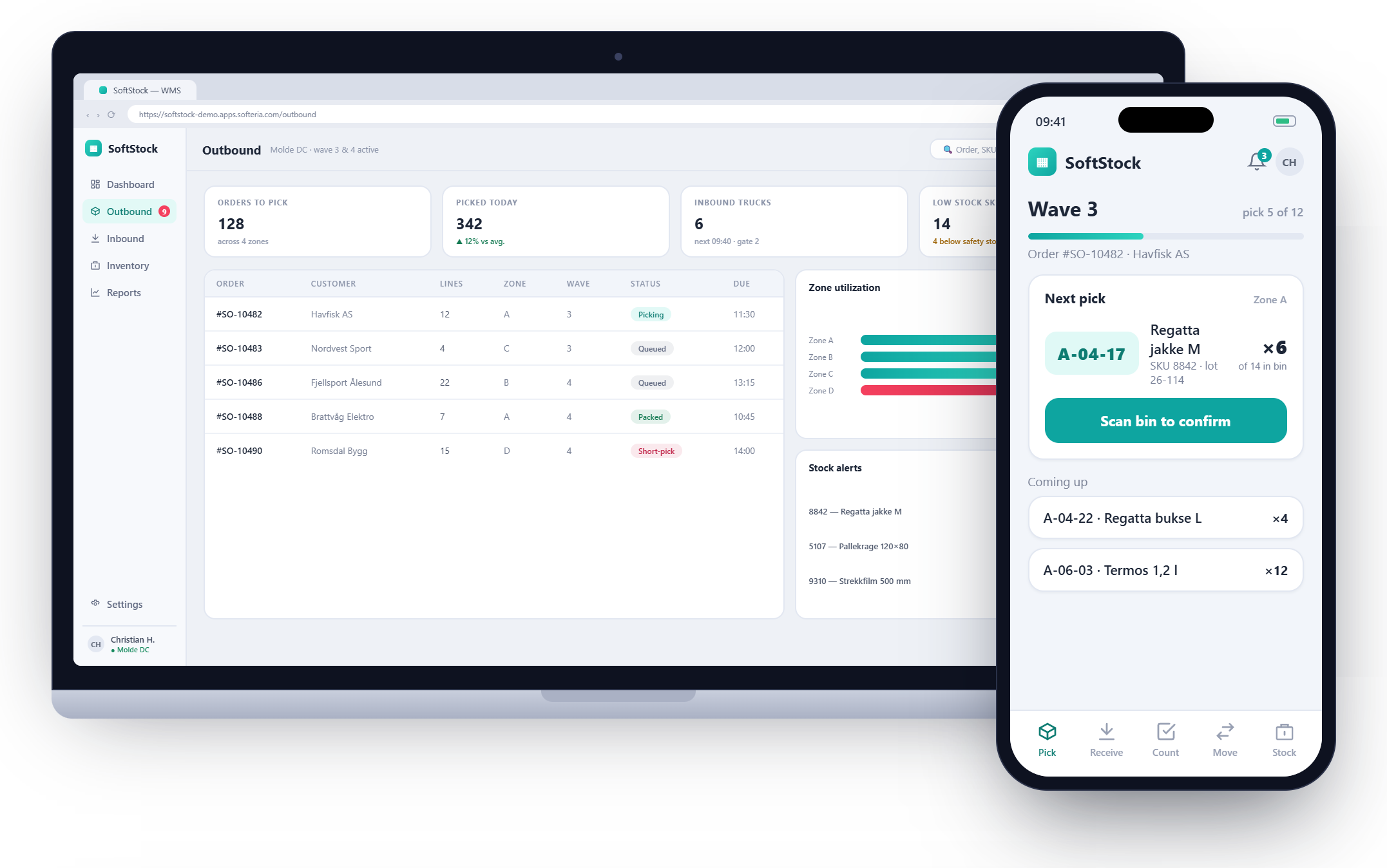 SoftStock warehouse operations dashboard