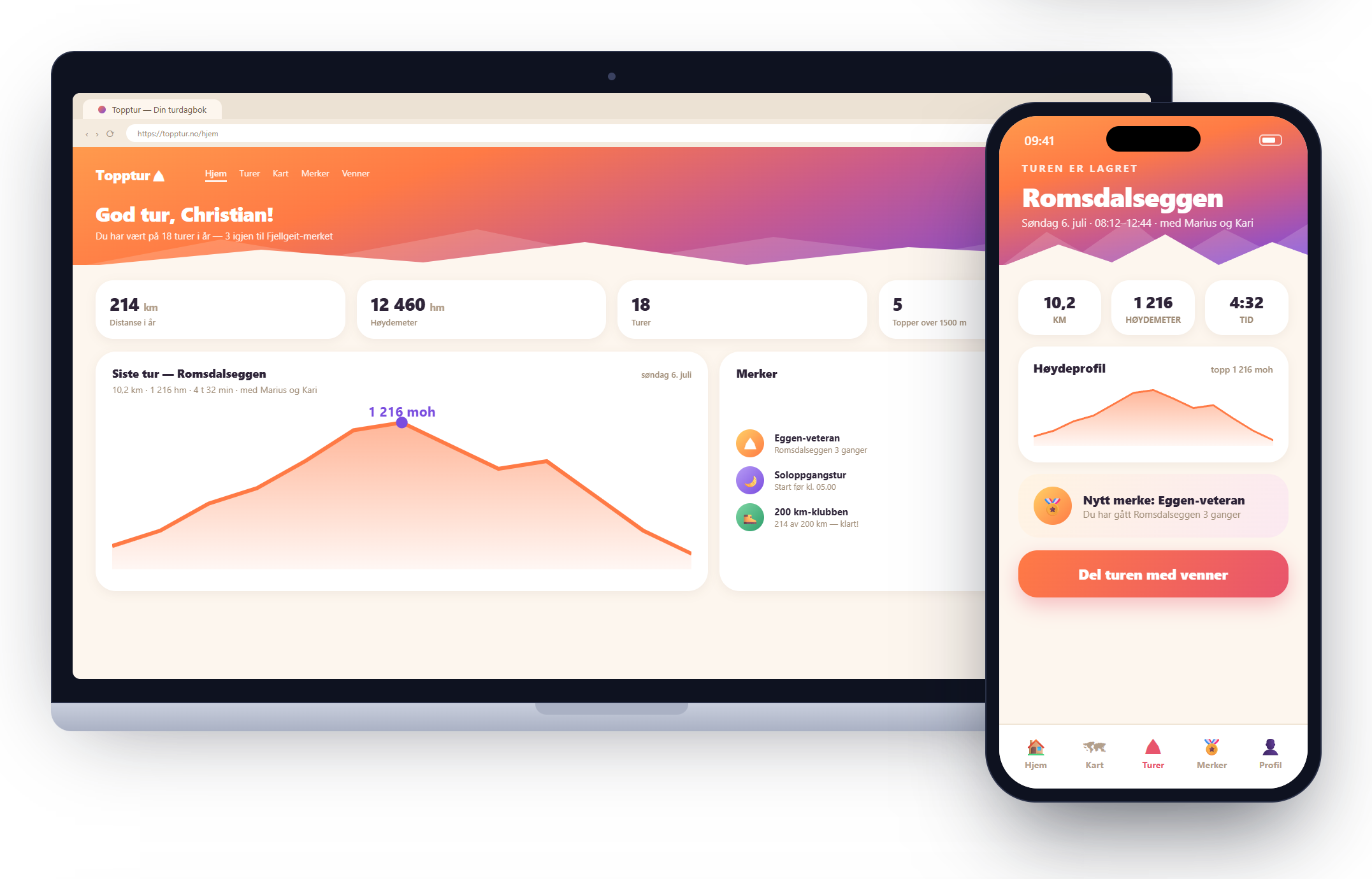 Topptur hiking trip tracker